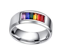 JEWEDECO Rainbow Pride Titanium Ring for Women and Men Stylish Lesbian Love Finger Jewelry Smooth Finish Multiple Elegant Street Accessory