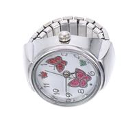 JEWEDECO Ring Watch Silver Butterfly Embellishment Decorative Mini Jewelry Finger Watch for Women Creative Personality Round Dial for Everyday Wear