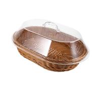 JEWEDECO Rustic Woven Storage Basket with Lid Oval Imitation Rattan Fruit and Snack Organizer for Home Bakery Office Restaurant Use