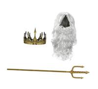JEWEDECO Sea God Trident and Gold King Crown Set for Adults with Adjustable Crown and Secure Grip Design, Mythology-inspired Halloween Cosplay and Stage Performance Costume Prop with Wig