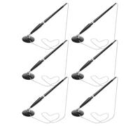 JEWEDECO Secure Counter Pens Pens 6pcs with Chain and Self-adhesive Base Holder, Smooth Ink with 360-degree Rotating Stand, Upright Design for Bank and Reception Desk Use