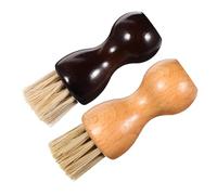 JEWEDECO Shoe Polish Brush Set Compact Oval 2pcs Wooden Bristle Dauber Brushes for Leather Cleaning and Shine for Bags, Belts, Travel and Office Use