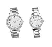JEWEDECO Silver Couple Wristwatches 2pcs Set with Stainless Steel Bands Quartz Movement White Dial Casual Modern Lovers Watch for Men and Women