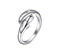 JEWEDECO Silver Double Dolphin Adjustable Ring for Women Girls Open-End Design Suitable for Daily Wear and Special Occasions Dolphin Jewellery
