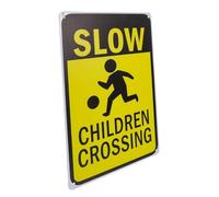 JEWEDECO Slow Down Crossing Metal Road Sign for Safety Weather Resistant Iron Caution Sign for Driveway and Traffic Control Clear Driver Alert for Residential Streets