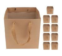 JEWEDECO Square Kraft Paper Bags with Minimalist Design with Handles 10pcs 25x25x25cm, Promote Sustainability for Bouquets and Bonsai for Retail Use and Parties