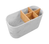 JEWEDECO Toothbrush Holder for Bathroom Counter with 5 Slots, Sturdy Plastic Construction Featuring Elegant Marble Pattern, Compact Organizer for Toothbrushes and Cosmetic Brushes, Sink
