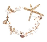 JEWEDECO Unique Sea Star Pearl Alloy Crown Headband for Women, Comfortable and Practical Hair Piece with Ribbon and Pearls, Wedding Hair Accessory