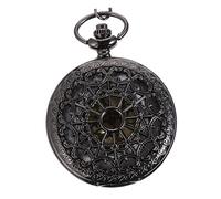 JEWEDECO Vintage Hollow Pocket Watch with Chain Mechanical Retro Roman Numerals Dial Black Spider Web Design Elegant Antique Birthday Wedding Christmas