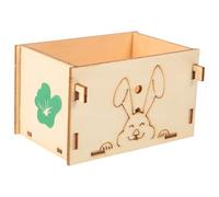 JEWEDECO Wooden Rabbit Feeder Wooden Holder Multi-functional Design Withstand Biting and Chewing Khaki Floor Holder for Daily Use Pet Hamster Feeding Bowl