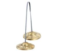 JEWEDECO Yoga Meditation Copper Cymbal Bell Pair with Six-character Blessing Engraving, Handmade Nepalese Brass Percussion Instrument for Religious Ceremony and Mindfulness Practice