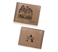 Jeweidea Engraved Name Alphabet Leather Wallet for Mens Personalized Letter Photo Bifold Wallet with a Card Holder RFID Blocking Coin for Husband Father Boyfriend for Christmas Birthday (Style 3)