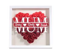 Jeweidea Gift for Mum Shadow Box Frame 8.6x8.6 Personalised Wooden Photo Frame Engraved Name with Dried Flower Rose Box Personalized Gift (Red)