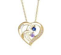 Jeweidea Personalised 925 Sterling Silver Necklace for Women Birthstone Necklace with Name Engraved Heart Pendant Gift for Mum, Grandma, Wife, Christmas Mother's Day (Gold-2)