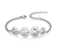 Jeweidea Personalised Bracelet for Women with Engraving Names Heart Birthstone Bracelet for Mum Nan Nanny Mother Personalised Gifts for Mother's Day Christmas