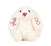 Jeweidea Personalised Bunny Rabbit Soft Toy with Name for Newborns Baby Comfort Plush Toy for Boys Girls for Baby Birthday Gifts Baby Shower Christening Gifts (B-White)