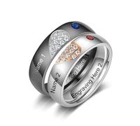 Jeweidea Personalised Couple Rings with Engraved Names Birthstones 2Pcs Promise Rings Engagement Marriage for Women Men Gifts for Valentine's Day, Anniversary (D)