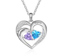 Jeweidea Personalised Heart Necklace for Women Name Necklace with Birthstone Pendant For Mum Grandma Gifts for Christmas Mothers Day (B-Name 2)
