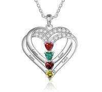 Jeweidea Personalised Heart Necklace for Women Name Necklace with Birthstone Pendant For Mum Grandma Gifts for Christmas Mothers Day (Name 4)
