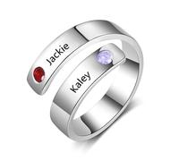 Jeweidea Personalised Rings for Women Name Rings with Twist Adjustable Birthstone Promise Rings for Couple Mum Nan Nanny Mother's Day Christmas (Sliver)
