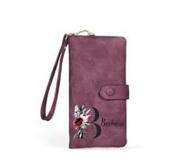 Jeweidea Personalised Women Wallet with Name Custom Letter PU Leather Long Wallet with Wrist Strap Card Cash ID Coin Zip Gifts for Mum Wife Grandma (Purple)