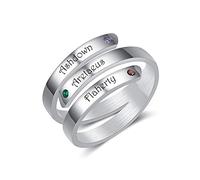 Jeweidea Personalized Twist Ring with Engraved 2/3/4 Names Custom Birthstones Promise Ring for Women Men Adjustable Rings for Mother’s Day Valentine's Day Birthday (3 names)