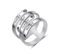 Jeweidea Personalized Twist Ring with Engraved 2/3/4 Names Custom Birthstones Promise Ring for Women Men Adjustable Rings for Mother’s Day Valentine's Day Birthday (4 names)
