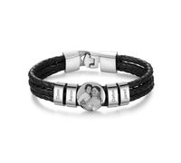 Jeweidea Photo Bracelet for Men Personalised Leather Bracelet with Names Multi-loop Beaded Leather for Dad Husband Mens Jewerly Christmas Father's Day (Sliver-4 name)