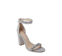 Jewel Badgley Mischka Women's Mayra Ankle Strap Evening Shoe Heeled Sandal, Silver, 4.5 UK