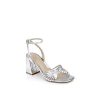 Jewel Badgley Mischka Women's Nariah Cage Block Heel Sandals Heeled, Silver Leather, 5 UK