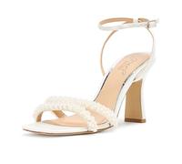 Jewel Badgley Mischka Women's Noah Heeled-Sandals, Ivory Satin, 8 UK