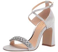 Jewel Badgley Mischka Women's Penny Crystal Embellished Block Heel Heeled Sandal, Silver, 7.5 UK