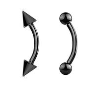 Jewel Barrel 2pc Curved Barbells Eyebrow Bars Daith Rook Helix Ear Body Piercing Jewellery 16G (1.2mm) with 6| 8 |10 | 12mm Length and 3mm Ball & Cone Ends Pair (Black, 8)