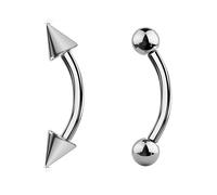 Jewel Barrel 2pc Curved Barbells Eyebrow Bars Daith Rook Helix Ear Body Piercing Jewellery 16G (1.2mm) with 6| 8 |10 | 12mm Length and 3mm Ball & Cone Ends Pair (Silver, 6)