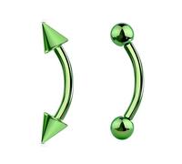 Jewel Barrel 2pc Curved Barbells Eyebrow Bars Daith Rook Helix Ear Body Piercing Jewellery 16G (1.2mm) with 6| 8 |10 | 12mm Length and 3mm Ball & Cone Ends Pair (Green, 6)