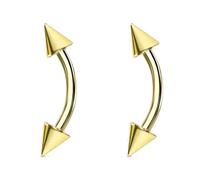 Jewel Barrel 2pc Curved Barbells Eyebrow Piercing Bars Rook Daith Banana Body Jewellery Bar 16G (1.2mm) 6mm, 8mm 10mm 12mm Length with 3mm Cones Spike Pair (Gold, 8)