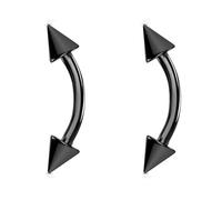 Jewel Barrel 2pc Curved Barbells Eyebrow Piercing Bars Rook Daith Banana Body Jewellery Bar 16G (1.2mm) 6mm, 8mm 10mm 12mm Length with 3mm Cones Spike Pair (Black, 6)