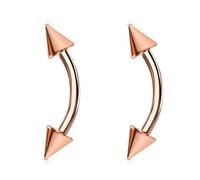 Jewel Barrel 2pc Curved Barbells Eyebrow Piercing Bars Rook Daith Banana Body Jewellery Bar 16G (1.2mm) 6mm, 8mm 10mm 12mm Length with 3mm Cones Spike Pair (Rose Gold, 6)