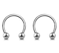 Jewel Barrel 2pcs Horseshoe Piercing Bars 16G Circular Barbell for Nose, Septum, Tragus, Helix, Lip Ear Ring Piercings Hoop Jewellery 6mm 8mm 10mm 12mm with Balls Pair (Silver, 10)