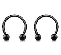 Jewel Barrel 2pcs Horseshoe Piercing Bars 16G Circular Barbell for Nose, Septum, Tragus, Helix, Lip Ear Ring Piercings Hoop Jewellery 6mm 8mm 10mm 12mm with Balls Pair (Black, 12)