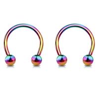 Jewel Barrel 2pcs Horseshoe Piercing Bars 16G Circular Barbell for Nose, Septum, Tragus, Helix, Lip Ear Ring Piercings Hoop Jewellery 6mm 8mm 10mm 12mm with Balls Pair (Rainbow, 12)