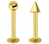 Jewel Barrel 2pcs Labret Piercing Studs Lip Bars Monroe Medusa Tragus Helix Ring Jewellery 6mm 8mm 10mm 12mm Length with 3mm Ball & Cone Pair (Gold, 12)