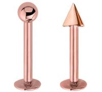 Jewel Barrel 2pcs Labret Piercing Studs Lip Bars Monroe Medusa Tragus Helix Ring Jewellery 6mm 8mm 10mm 12mm Length with 3mm Ball & Cone Pair (Rose Gold, 10)