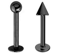 Jewel Barrel 2pcs Labret Piercing Studs Lip Bars Monroe Medusa Tragus Helix Ring Jewellery 6mm 8mm 10mm 12mm Length with 3mm Ball & Cone Pair (Black, 8)