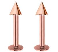 Jewel Barrel 2pcs Labret Piercing Studs Lip Jewellery Bars Monroe Helix Tragus Medusa Ring 6mm 8mm 10mm 12mm Length with 3mm Cones Pair (Rose Gold, 10)