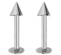 Jewel Barrel 2pcs Labret Piercing Studs Lip Jewellery Bars Monroe Helix Tragus Medusa Ring 6mm 8mm 10mm 12mm Length with 3mm Cones Pair (Silver, 10)