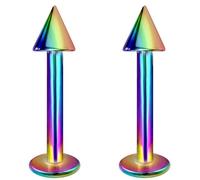 Jewel Barrel 2pcs Labret Piercing Studs Lip Jewellery Bars Monroe Helix Tragus Medusa Ring 6mm 8mm 10mm 12mm Length with 3mm Cones Pair (Rainbow, 8)