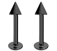 Jewel Barrel 2pcs Labret Piercing Studs Lip Jewellery Bars Monroe Helix Tragus Medusa Ring 6mm 8mm 10mm 12mm Length with 3mm Cones Pair (Black, 12)