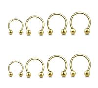Jewel Barrel 8pcs 16G Horseshoe Nose Ring Piercings Surgical Steel Septum Hoops Circular Barbells for Cartilage, Helix, Lip Rings | 6mm-12mm Piercing Jewellery with Ball Ends (Gold)