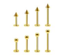 Jewel Barrel 8pcs Labret Piercing Bars Lip Studs Jewellery for Helix, Monroe, Vertical Flat Back Earrings | 16G (1.2mm) Surgical Steel | 6 | 8 | 10 | 12mm Length with Ball & Cone Ends (Gold)